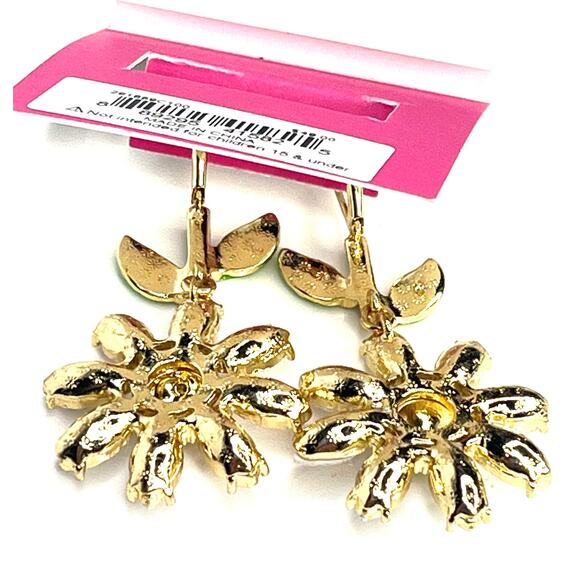 Betsey Johnson Iridescent Stone FLOWER EARRINGS 2.5" Dangle Drop Daisy Flowers - Picture 4 of 5